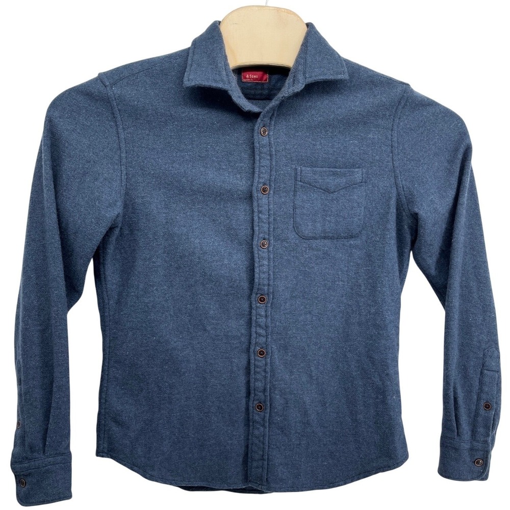 &SONS Garment Co Mens Blue Wool Blend Flannel Button Down Shirt Size Medium
